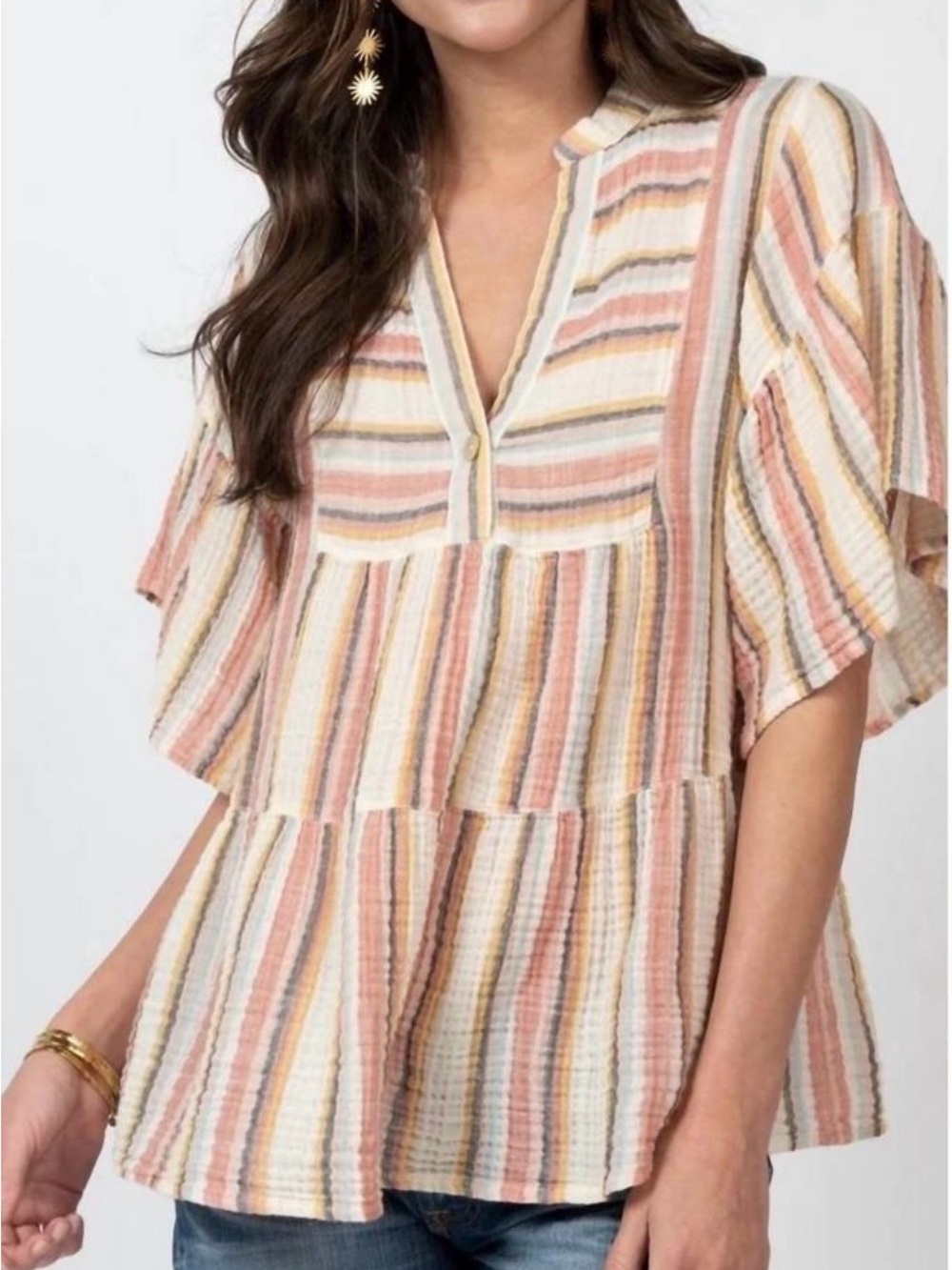 IVY JANE Rainbow Stripe Tiered Top Size XL